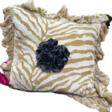Alma Zebra Burnout Faux Silk Velvet Ruffled Pillow with Velvet Rose