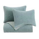 Stonewashed Cotton Velvet Quilt Set - Dusty Aqua