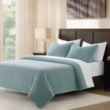 Stonewashed Cotton Velvet Quilt Set - Dusty Aqua