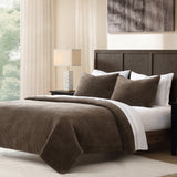 Stonewashed Cotton Velvet Quilt Set - Cocoa