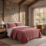 Stonewashed Cotton Velvet Quilt Set - Salmon