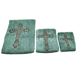 Embroidered Cross 3PC Towel Set, 2 MOQ