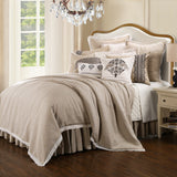 Charlotte Tan Burlap Off-White Lace Trim Square Pillow