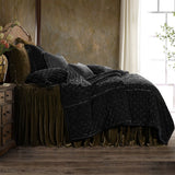 Stella Faux Silk Velvet Quilt Set in Black Color in side view from HiEnd Accents