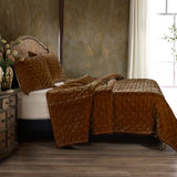 Stella Faux Silk Velvet Quilt Set in Copper Brown Color in side view from HiEnd Accents