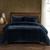 Stella Faux Silk Velvet Duvet Cover Set front view in Midnight Blue color from HiEnd Accents
