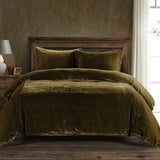 Stella Faux Silk Velvet Duvet Cover Set in Green Ochre color from HiEnd Accents