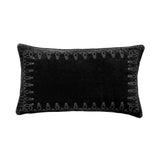 Stella Faux Silk Velvet Embroidered Lumbar Pillow in Black Ochre color from HiEnd Accents