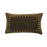 Stella Faux Silk Velvet Embroidered Lumbar Pillow in Green Ochre color from HiEnd Accents