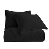 Stonewashed Cotton Velvet Quilt Set - Black