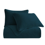 Stonewashed Cotton Velvet Quilt Set - Deep Blue