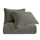 Stonewashed Cotton Velvet Quilt Set - Gray