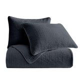 Stonewashed Cotton Velvet Quilt Set - Navy