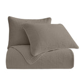 Stonewashed Cotton Velvet Quilt Set - Taupe