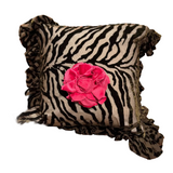 Alma Zebra Burnout Faux Silk Velvet Ruffled Pillow with Velvet Rose