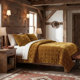 Stella Faux Silk Velvet Double Box Stitch Quilt Set