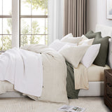 100% European Flax Linen Railroad Stripe Duvet Cover Set
