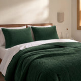 Stonewashed Cotton Velvet Quilt Set - Emerald