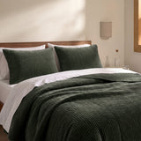Stonewashed Cotton Velvet Quilt Set - Fern Green