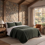 Stonewashed Cotton Velvet Quilt Set - Fern Green