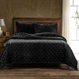 Stella Faux Silk Velvet Quilt Set in Black Color from HiEnd Accents