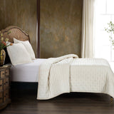 Stella Faux Silk Velvet Quilt Set in Stone Color in side view from HiEnd Accents