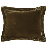 Stella Faux Silk Velvet Flanged Dutch Euro Pillow in Green Ochre color from HiEnd Accents