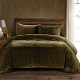 Stella Faux Silk Velvet Duvet Cover Set in Green Ochre color from HiEnd Accents