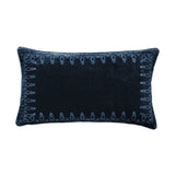 Stella Faux Silk Velvet Embroidered Lumbar Pillow in Midnight Blue color from HiEnd Accents
