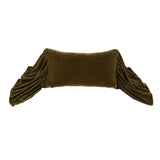 Stella Faux Silk Velvet Long Ruffled Pillow in Green Ochre color from HiEnd Accents