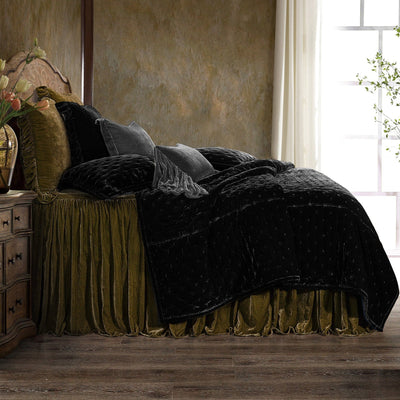 Stella Faux Silk Velvet Bedspread Set in Green Ochre color from HiEnd Accents